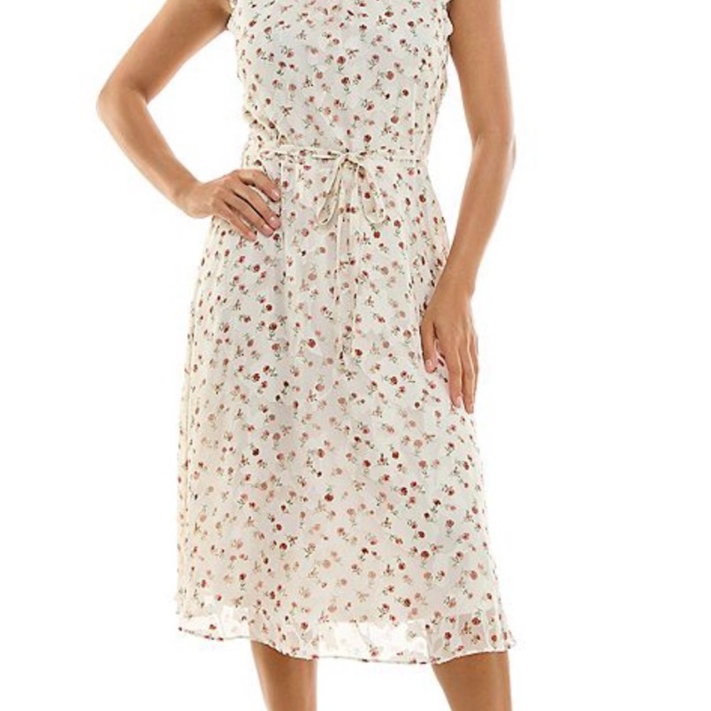 Nina Leonard Cream Floral Midi Dress